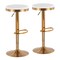Lumisource Dakota Contemporary Upholstered Adjustable Barstool In Gold Steel And White Faux Leather - Set Of 2